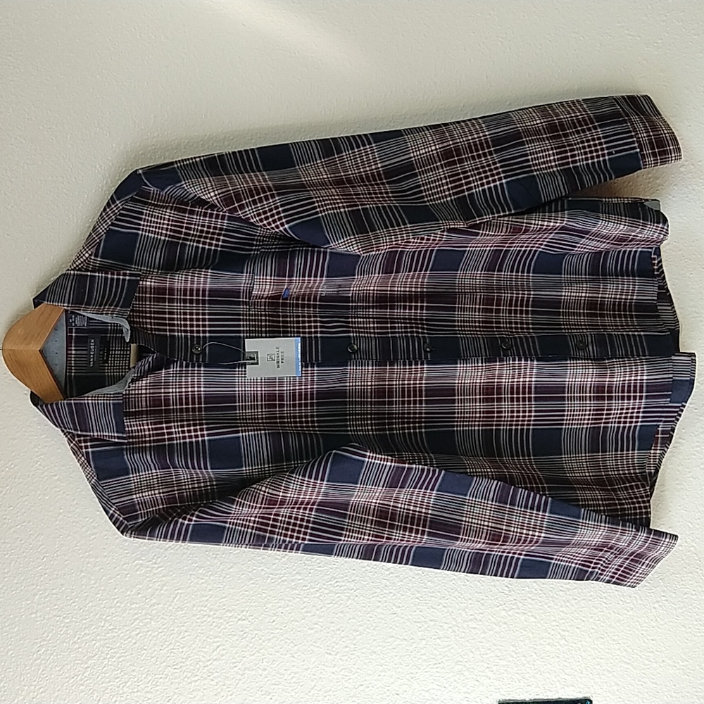 Van Heusen Plaid Button Down Dress Shirt Slim Fit Staple Office Wear 15-15.5